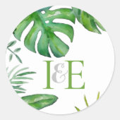 Tropisch Monstera laat groene Waterverf achter Ronde Sticker (Voorkant)