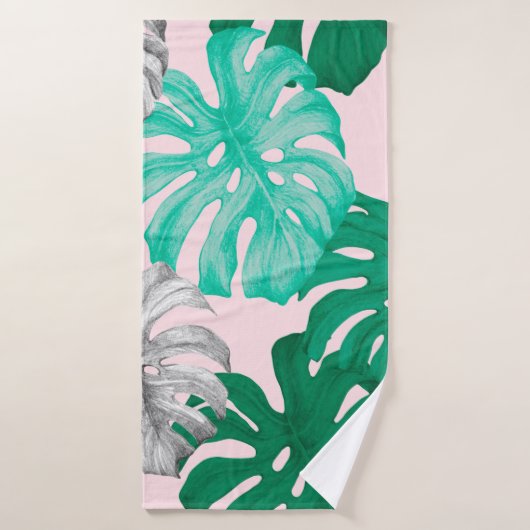 Tropisch monstera laat handgetekende illustratie b badhanddoek (Badhanddoek)