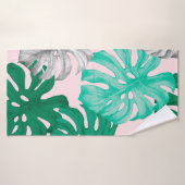 Tropisch monstera laat handgetekende illustratie b badhanddoek (Badhanddoek)