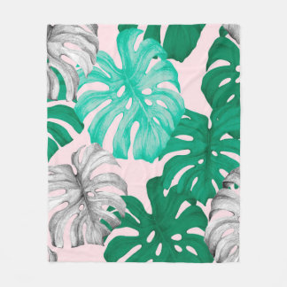 Tropisch monstera laat handgetekende illustratie b fleece deken