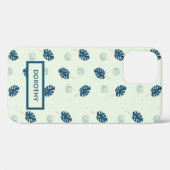 Tropisch monstera laat monogram op blauw Case-Mate iPhone case (Achterkant (horizontaal))