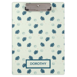 Tropisch monstera laat monogram op blauw klembord