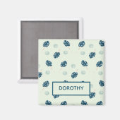 Tropisch monstera laat monogram op blauw magneet (Voorkant / Achterkant)