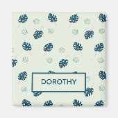 Tropisch monstera laat monogram op blauw magneet (Voorkant)