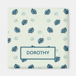 Tropisch monstera laat monogram op blauw magneet