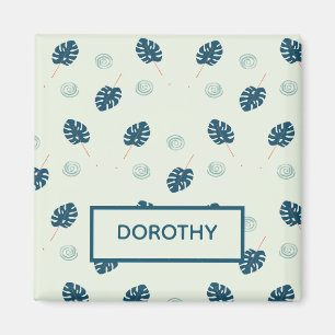 Tropisch monstera laat monogram op blauw magneet