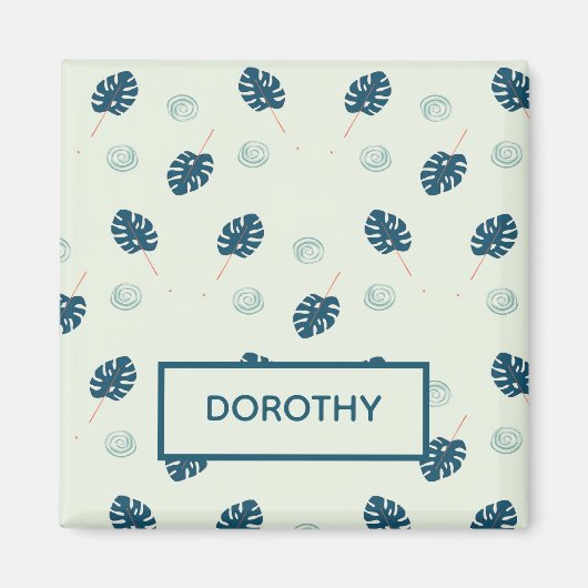 Tropisch monstera laat monogram op blauw magneet (Voorkant)