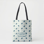 Tropisch monstera laat monogram op blauw tote bag (Voorkant)