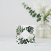 Tropisch Monstera laat Waterverf Greenery over Vierkante Visitekaartje (Staand voorkant)