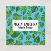 Tropisch Monstera laat Waterverf ontwerpen Vierkante Visitekaartje (Voorkant)