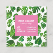 Tropisch Monstera laat Waterverf ontwerpen Vierkante Visitekaartje (Achterkant)