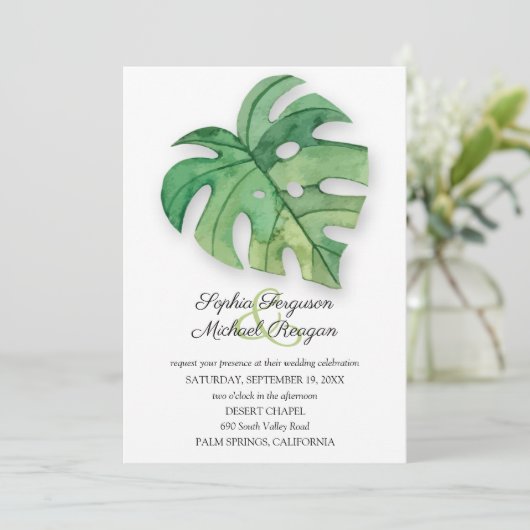 Tropisch Monstera Leaf Botanical Wedding Invites (Staand voorkant)