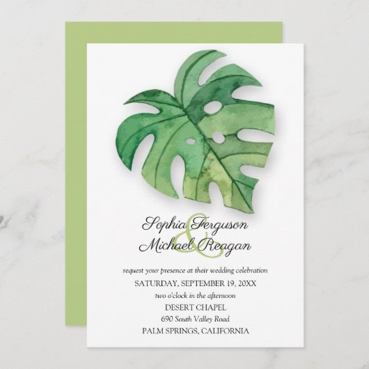Tropisch Monstera Leaf Botanical Wedding Invites (Voorkant / Achterkant)