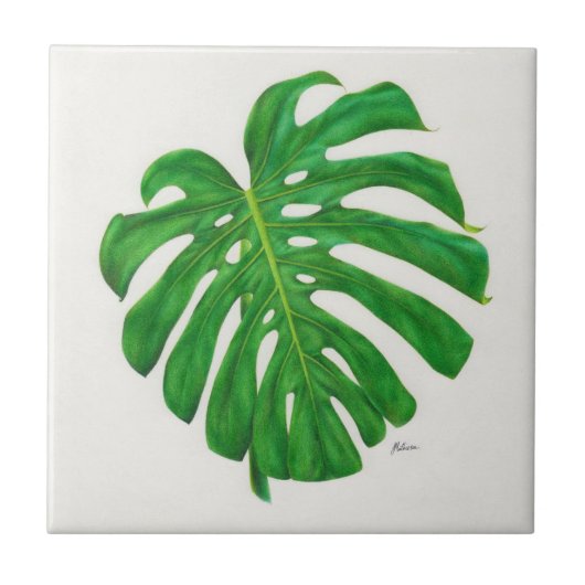 Tropisch Monstera Leaf Ceramic Tile Tegeltje (Voorkant)