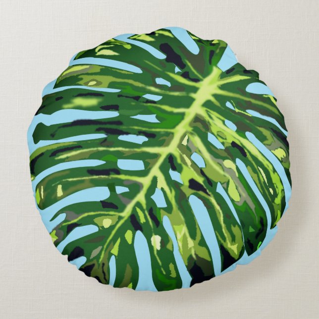 Tropisch Monstera Leaf - Exotic - Rond Kussen (Achterkant)