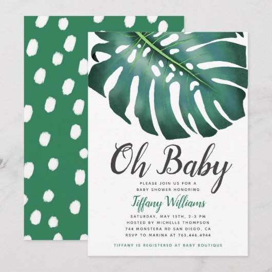 Tropisch Monstera Leaf Genderneutraal Baby shower Kaart (Voorkant / Achterkant)