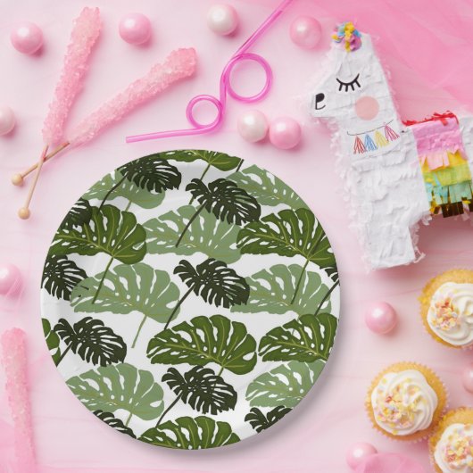 Tropisch Monstera Leaf Green Papieren Bordje (Feest)