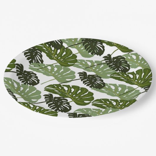 Tropisch Monstera Leaf Green Papieren Bordje (Gekanteld)