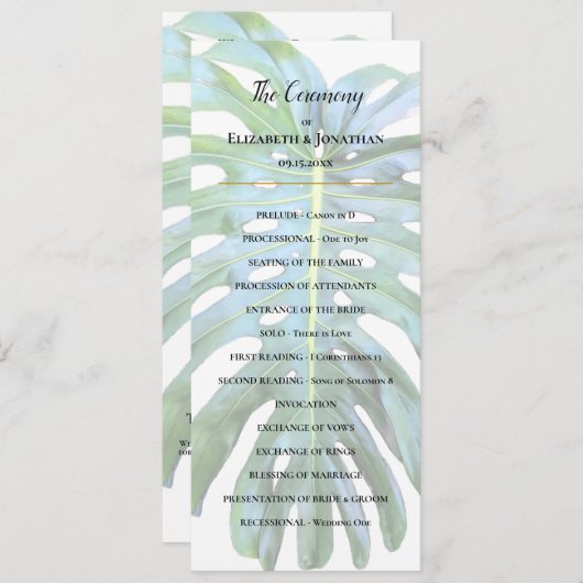 Tropisch Monstera Leaf Greenery Beach Wedding Programmakaart (Voorkant / Achterkant)
