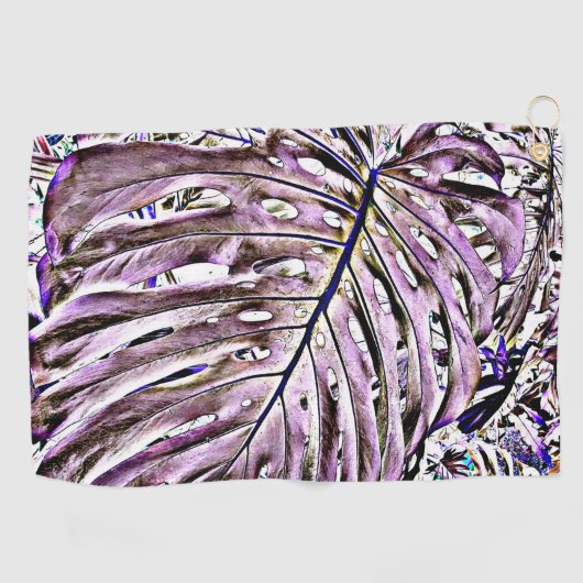 Tropisch Monstera Leaf in Paarse Golfhanddoek (Horizontaal)
