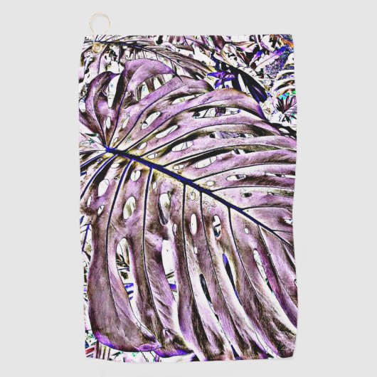 Tropisch Monstera Leaf in Paarse Golfhanddoek (Voorkant)