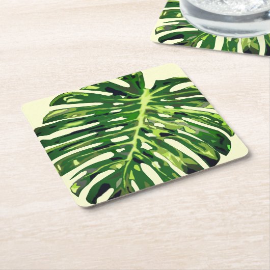Tropisch Monstera Leaf Kartonnen Onderzetters (Schuin)