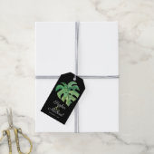 Tropisch Monstera Leaf op Black Wedding Cadeaulabel (Met Touw)