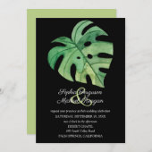 Tropisch Monstera Leaf op Black Wedding Invites (Voorkant / Achterkant)