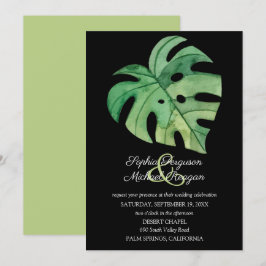 Tropisch Monstera Leaf op Black Wedding Invites