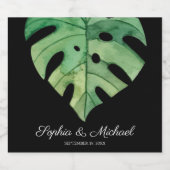 Tropisch Monstera Leaf op Black Wedding Sparkling Wijnetiket (Enkel label)