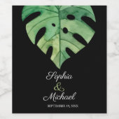Tropisch Monstera Leaf op Black Wedding Wijn Etiket (Enkel label)