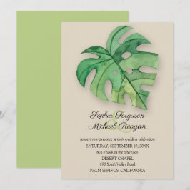 Tropisch Monstera Leaf op Tan Wedding Invites