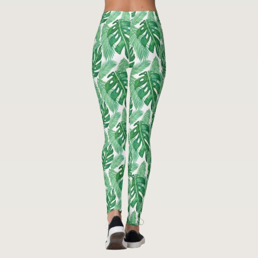 Tropisch Monstera Leaf Pattern Green and White Leggings (Achterkant)
