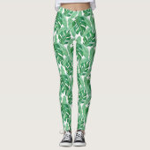 Tropisch Monstera Leaf Pattern Green and White Leggings (Voorkant)