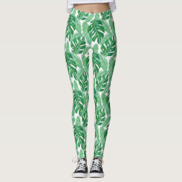 Tropisch Monstera Leaf Pattern Green and White Leggings