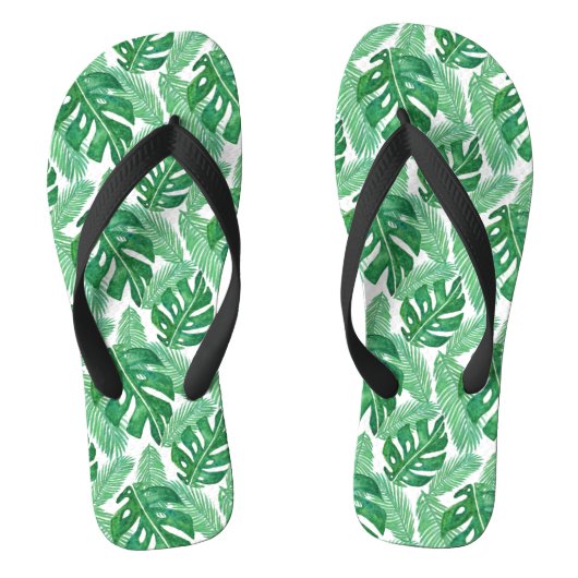 Tropisch Monstera Leaf Pattern Green and White Teenslippers (Voetbed)