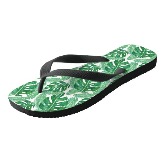 Tropisch Monstera Leaf Pattern Green and White Teenslippers (Schuin)