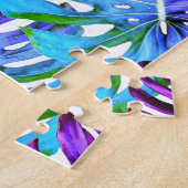 Tropisch Monstera Leaf Pattern Paars Legpuzzel (Zijkant)