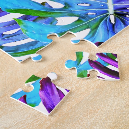 Tropisch Monstera Leaf Pattern Paars Legpuzzel (Zijkant)