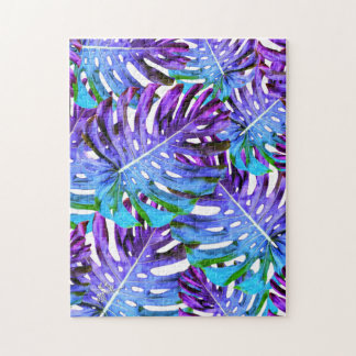Tropisch Monstera Leaf Pattern Paars Legpuzzel