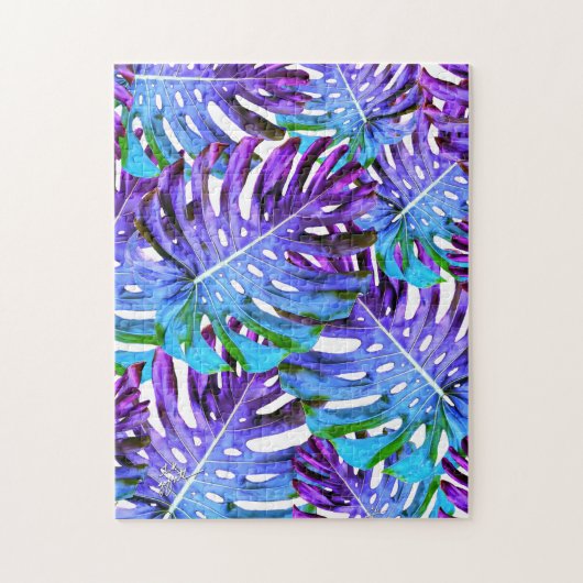Tropisch Monstera Leaf Pattern Paars Legpuzzel (Verticaal)