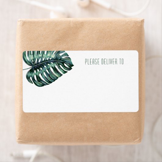 Tropisch Monstera Leaf Printable Mailing Adres Etiket (Insitu)