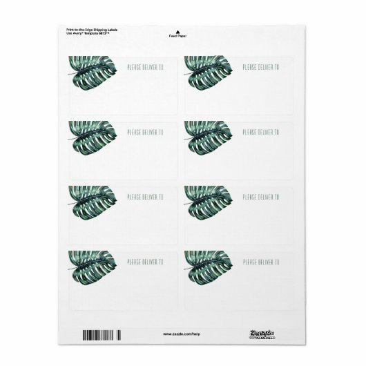 Tropisch Monstera Leaf Printable Mailing Adres Etiket (Full Sheet)