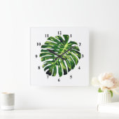 Tropisch Monstera Leaf Vierkante Klok (Huis)