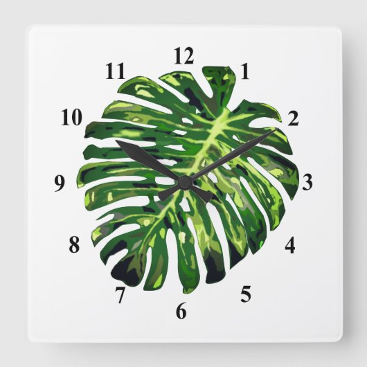 Tropisch Monstera Leaf Vierkante Klok (Voorkant)
