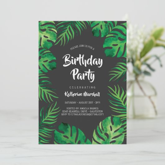 Tropisch Monstera Leaves Birthday Partij 2 Kaart (Staand voorkant)
