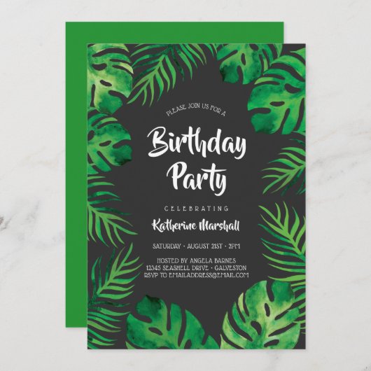 Tropisch Monstera Leaves Birthday Partij 2 Kaart (Voorkant / Achterkant)