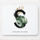 Tropisch Monstera Letter S Monogram op maat Muismat (Voorkant)