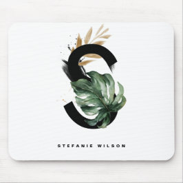 Tropisch Monstera Letter S Monogram op maat Muismat