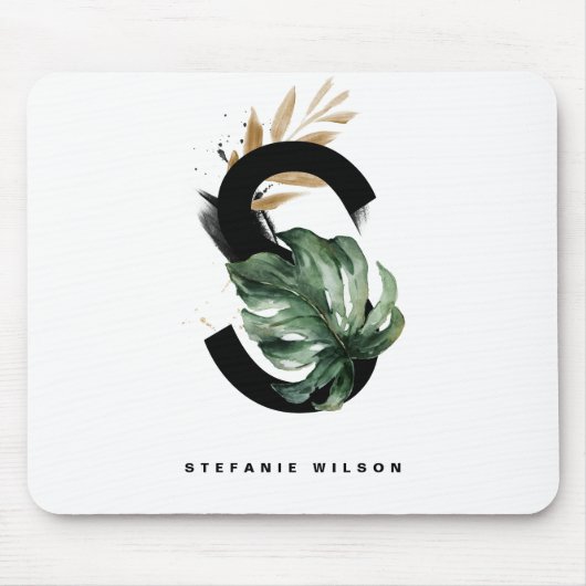Tropisch Monstera Letter S Monogram op maat Muismat (Voorkant)